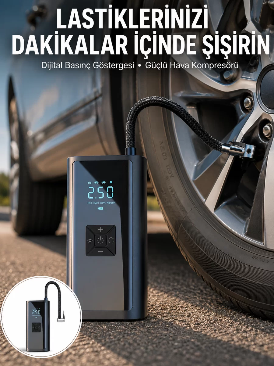 12V Uyumlu Çok İşlevli Akıllı Araç Lastik Pompası Yeni Nesil 1 12V Uyumlu Çok İşlevli Akıllı Araç Lastik Pompası Yeni Nesil