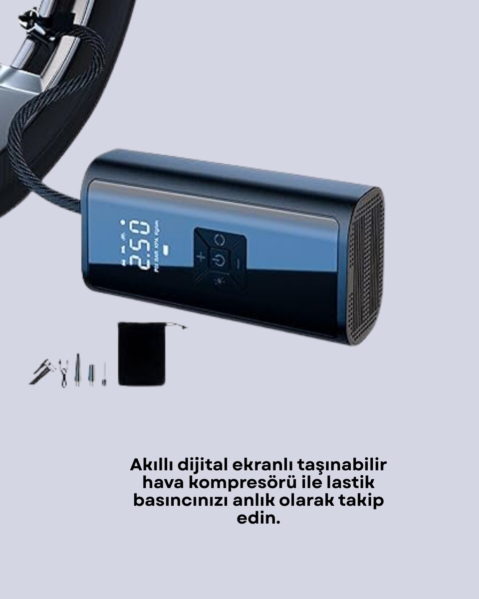80W Kablosuz Dijital Ekranlı Taşınabilir Lastik Şişirme Pompası 2 80W Kablosuz Dijital Ekranlı Taşınabilir Lastik Şişirme Pompası - Görsel 2