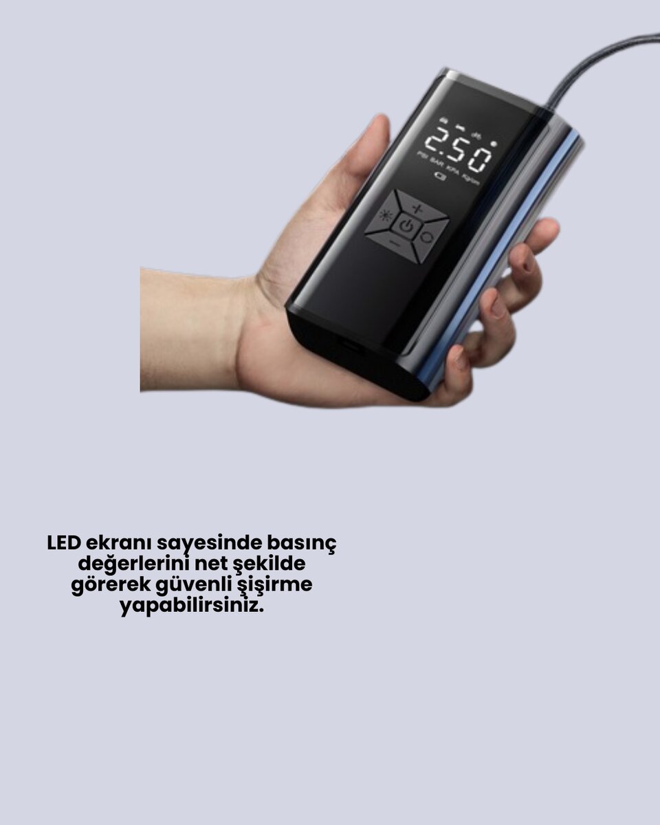 80W Kablosuz Dijital Ekranlı Taşınabilir Lastik Şişirme Pompası 4 80W Kablosuz Dijital Ekranlı Taşınabilir Lastik Şişirme Pompası - Görsel 4