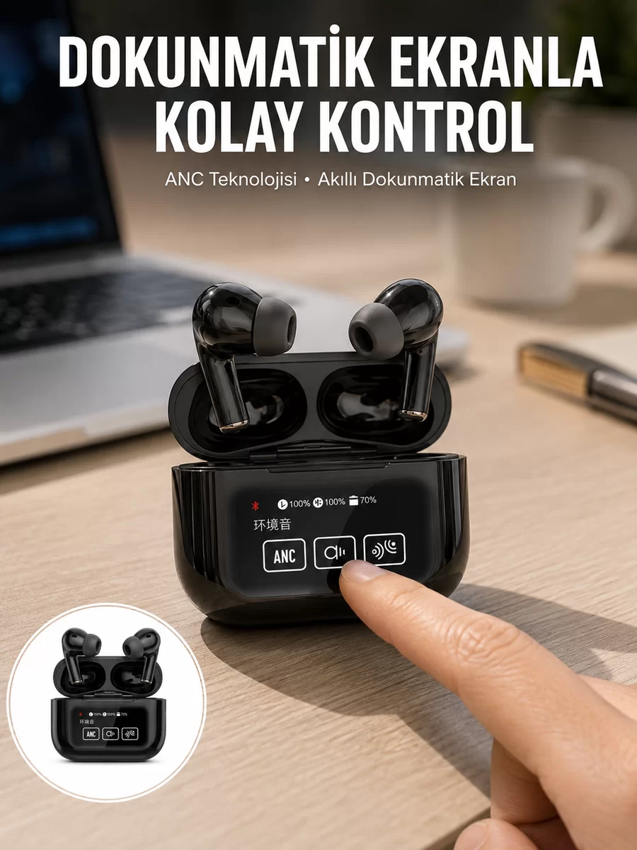 Yeni Nesil ANC Özellikli Çağrı Cevaplayan Dokunmatik Ekranlı Bluetooth Kulaklık Siyah Yeni Nesil 1 Yeni Nesil ANC Özellikli Çağrı Cevaplayan Dokunmatik Ekranlı Bluetooth Kulaklık Siyah Yeni Nesil