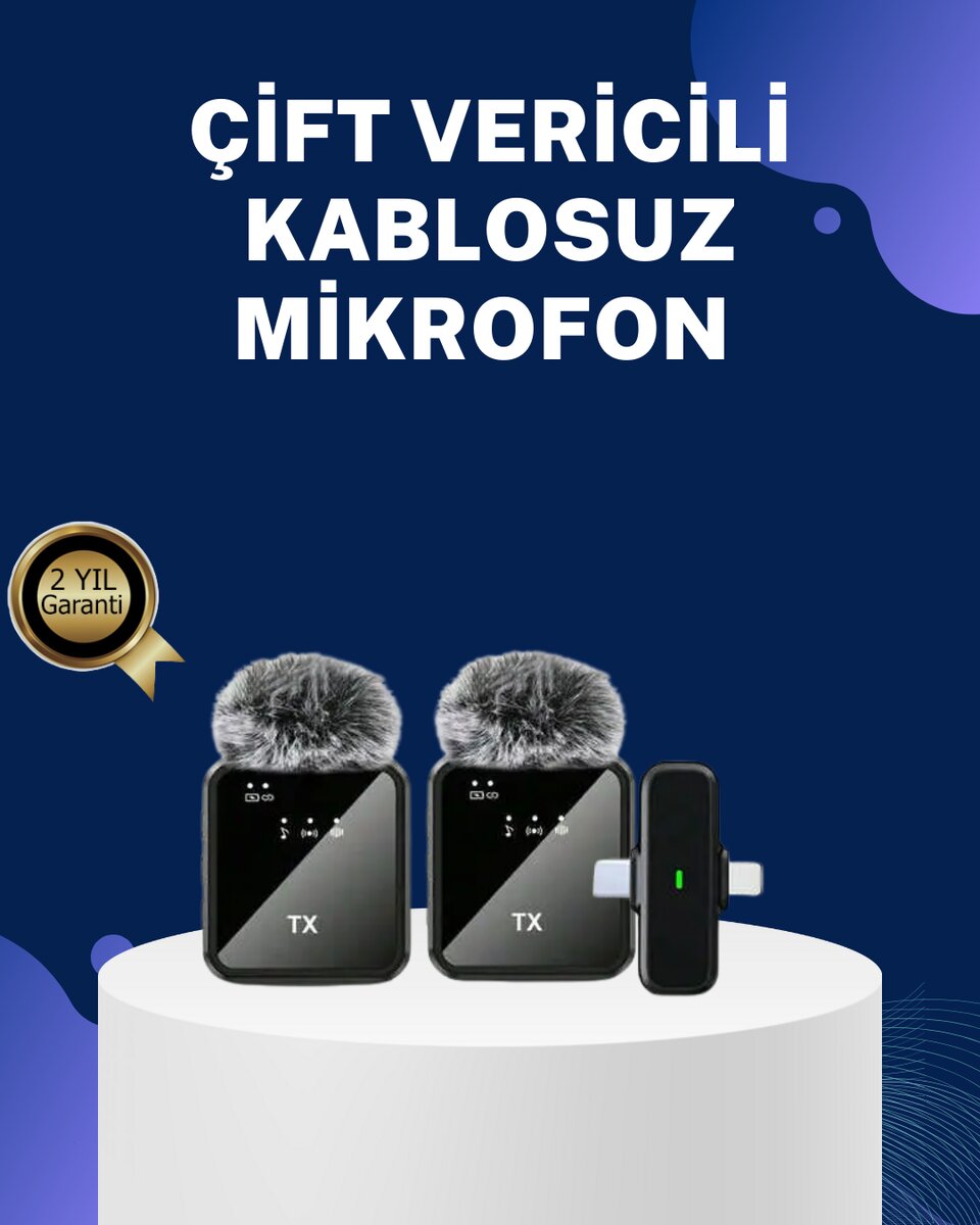 2in1 Kablosuz Yaka Mikrofonu iOS ve Android Uyumlu 1 2in1 Kablosuz Yaka Mikrofonu iOS ve Android Uyumlu