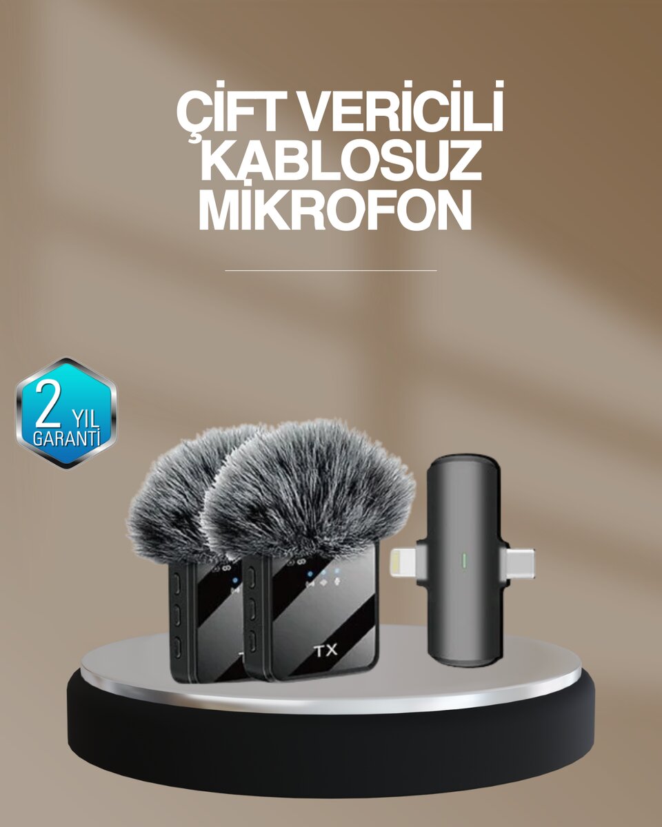 2’li Kablosuz Yaka Mikrofonu Type-C ve Lightning Uyumlu Profesyonel Set 1 2’li Kablosuz Yaka Mikrofonu Type-C ve Lightning Uyumlu Profesyonel Set