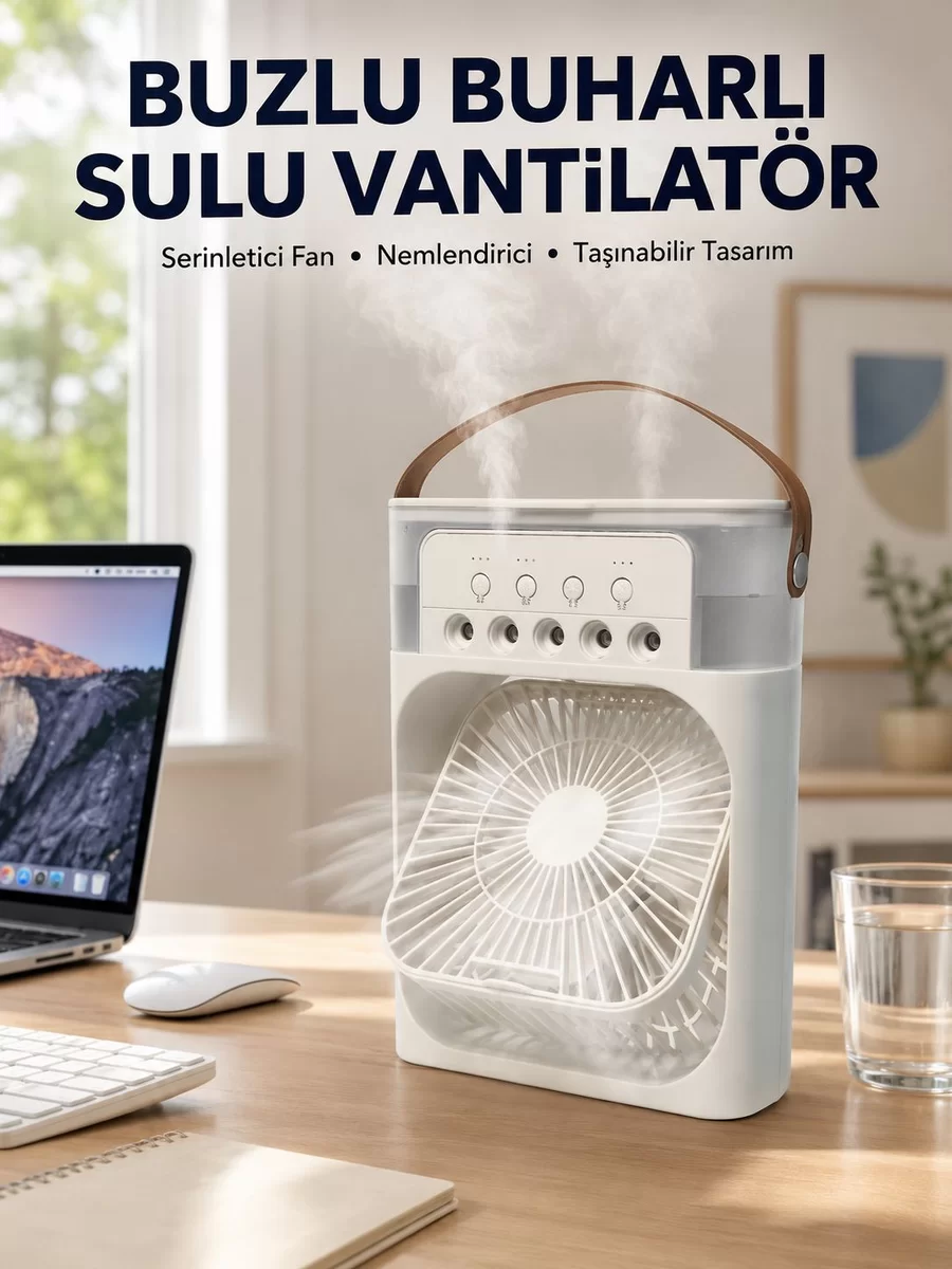 Spreyli Mini Masaüstü Fan | 500ML Su Hazneli, 3 Kademeli Soğutucu Yeni Nesil 1 Spreyli Mini Masaüstü Fan | 500ML Su Hazneli, 3 Kademeli Soğutucu Yeni Nesil