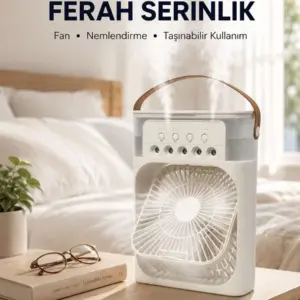 Taşınabilir 3'ü 1 Arada Mini Fan | Nemlendirici + Soğutucu + Gece Lambası Yeni Nesil