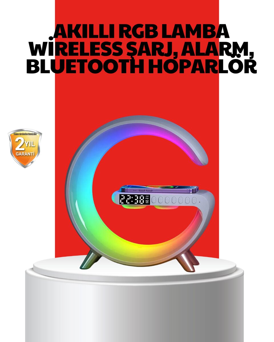 Kablosuz Şarjlı Atmosfer Lambası Bluetooth Hoparlör ve Akıllı Alarm Özellikli 1 Kablosuz Şarjlı Atmosfer Lambası Bluetooth Hoparlör ve Akıllı Alarm Özellikli