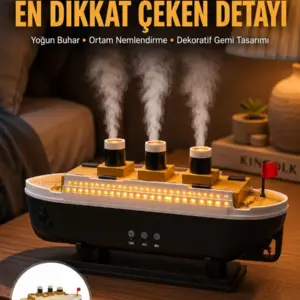 7 Renk Ortam Işıklı Dekoratif Gemi Tasarım Hava Nemlendirici Difüzör Yeni Nesil
