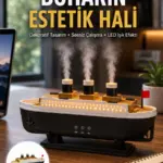 Dekoratif Gemi Modeli 7 Renk Işıklı Hava Nemlendirici ve Oda Kokusu Difüzörü Yeni Nesil