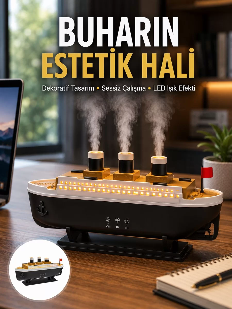 Dekoratif Gemi Modeli 7 Renk Işıklı Hava Nemlendirici ve Oda Kokusu Difüzörü Yeni Nesil 1 Dekoratif Gemi Modeli 7 Renk Işıklı Hava Nemlendirici ve Oda Kokusu Difüzörü Yeni Nesil