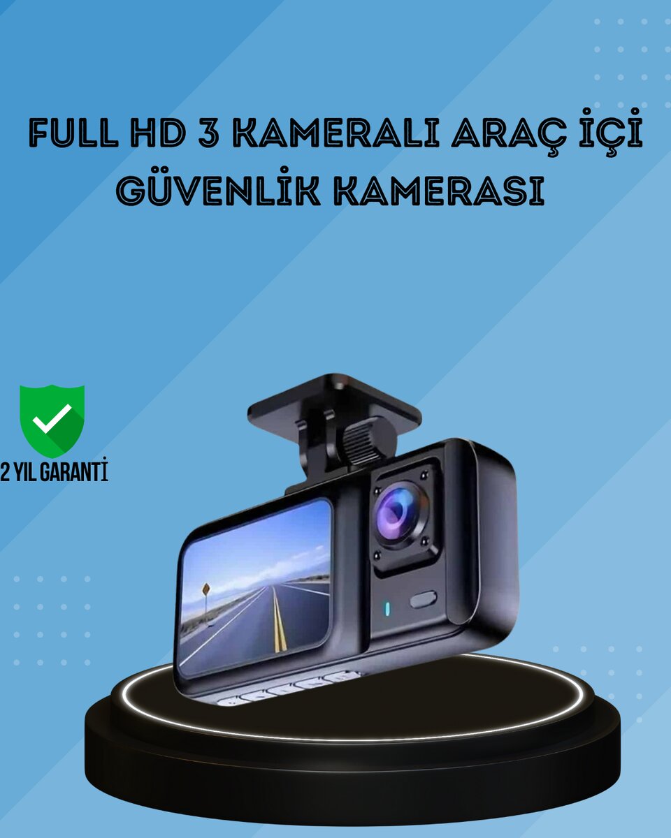 360° Kapsama Sahip Full HD Araç Kamerası 3’lü Kayıt Gece Görüşlü DashCam 1 360° Kapsama Sahip Full HD Araç Kamerası 3’lü Kayıt Gece Görüşlü DashCam