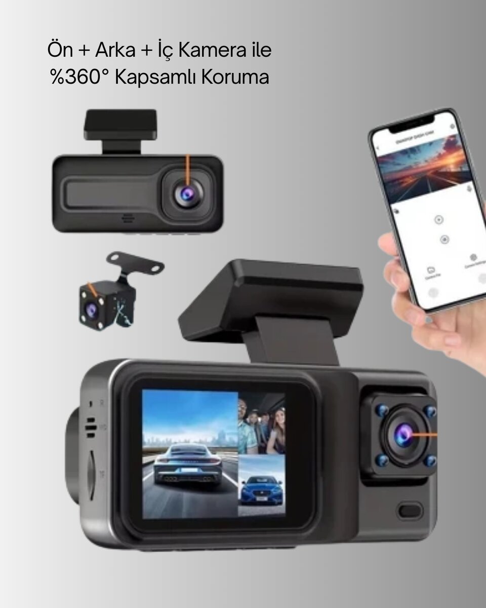 Wi-Fi Bağlantılı Full HD Araç Kamera Seti 3 Kameralı Park Koruma ve Döngü Kayıt 4 Wi-Fi Bağlantılı Full HD Araç Kamera Seti 3 Kameralı Park Koruma ve Döngü Kayıt - Görsel 4