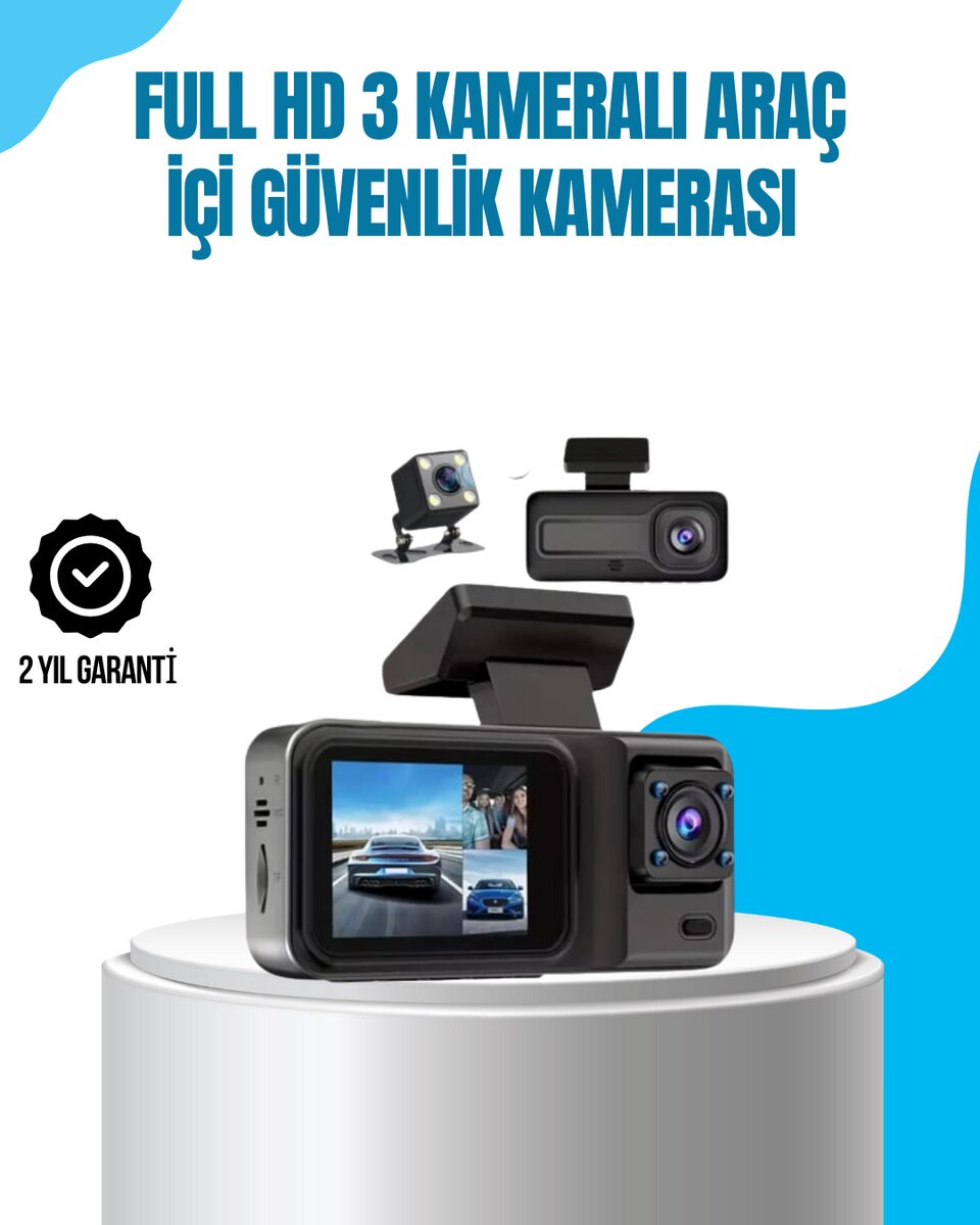 3 Kameralı Araç İçi Kayıt Cihazı 1080P Full HD Gece Görüşlü ve Wi-Fi Bağlantılı 1 3 Kameralı Araç İçi Kayıt Cihazı 1080P Full HD Gece Görüşlü ve Wi-Fi Bağlantılı