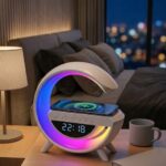 Kablosuz Şarjlı LED Işıklı Masa Saati Bluetooth Hoparlör Alarm Fonksiyonlu