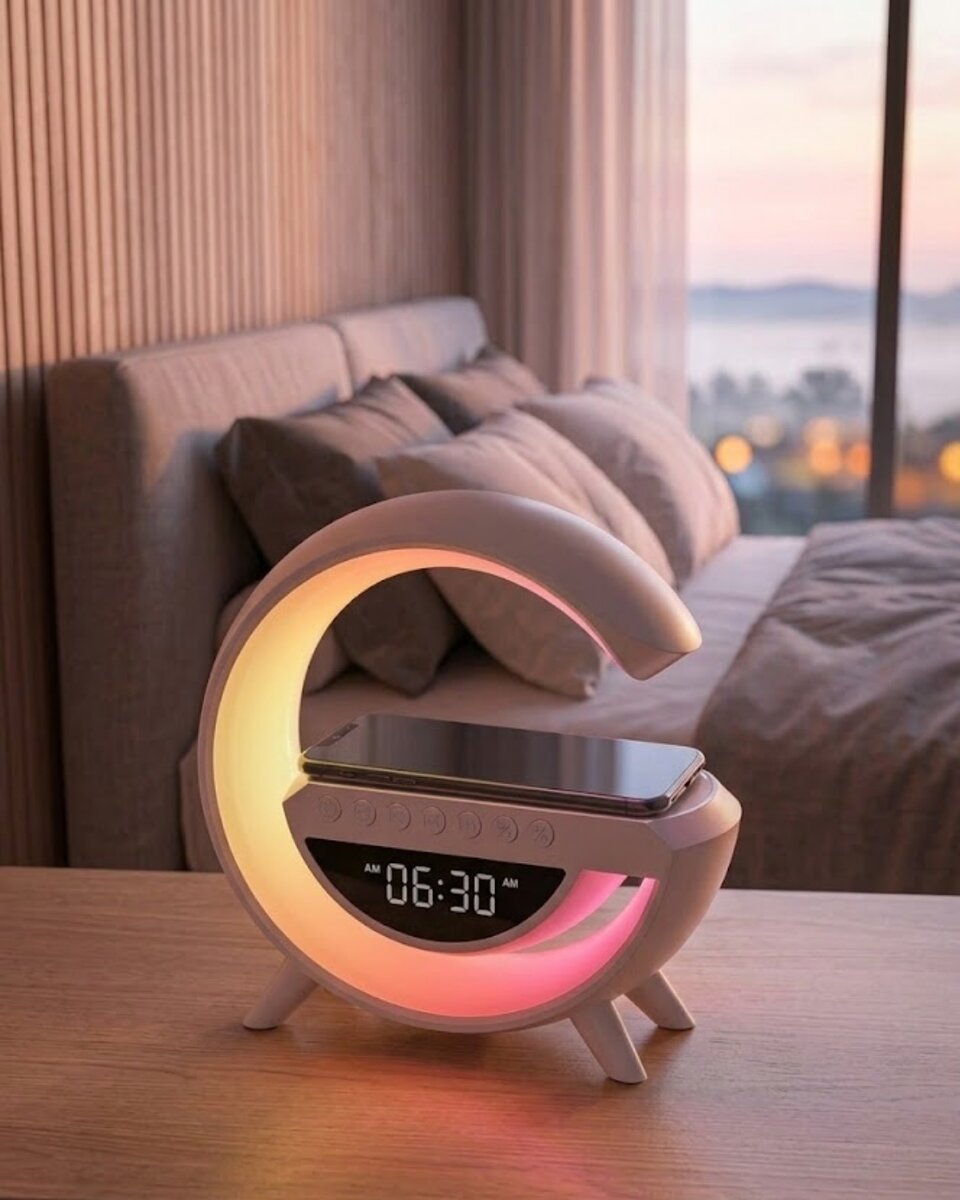 RGB Gece Lambalı Kablosuz Şarj Cihazlı Bluetooth Hoparlör Dijital Saat 1 RGB Gece Lambalı Kablosuz Şarj Cihazlı Bluetooth Hoparlör Dijital Saat