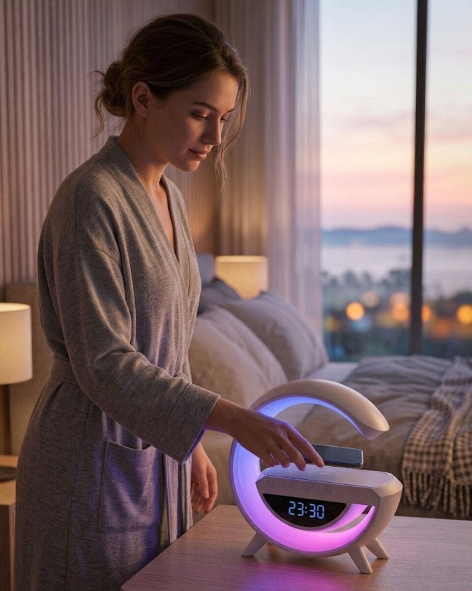 Çok Fonksiyonlu Kablosuz Şarjlı Saat Hoparlör RGB Işık ve Alarm Özellikli 1 Çok Fonksiyonlu Kablosuz Şarjlı Saat Hoparlör RGB Işık ve Alarm Özellikli