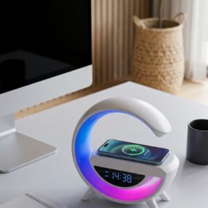 Kablosuz Şarjlı Bluetooth Hoparlör RGB Işık Gece Lambası Dijital Saat