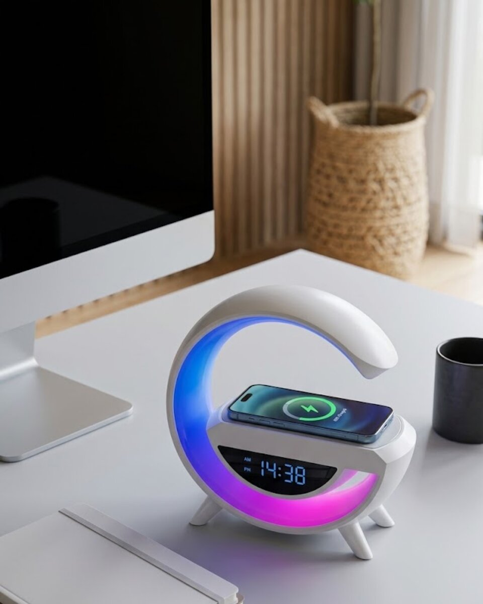 Kablosuz Şarjlı Bluetooth Hoparlör RGB Işık Gece Lambası Dijital Saat 1 Kablosuz Şarjlı Bluetooth Hoparlör RGB Işık Gece Lambası Dijital Saat