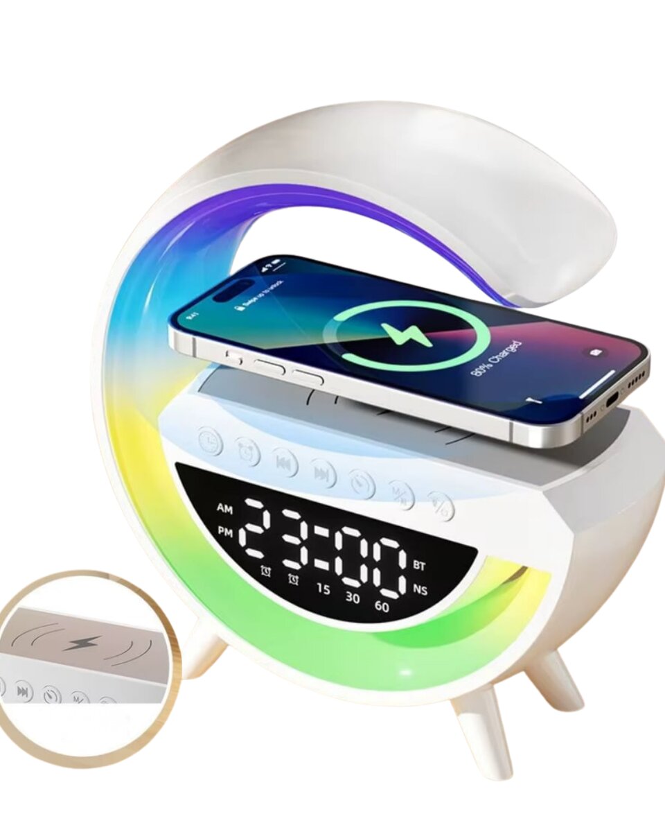Kablosuz Şarjlı Bluetooth Hoparlör RGB Işık Gece Lambası Dijital Saat 4 Kablosuz Şarjlı Bluetooth Hoparlör RGB Işık Gece Lambası Dijital Saat - Görsel 4
