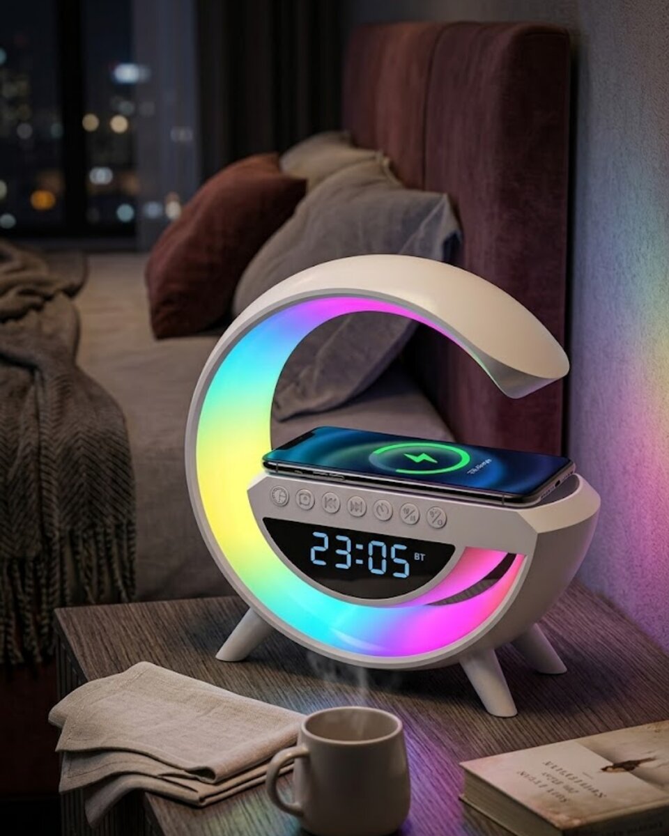 RGB Işıklı Kablosuz Şarjlı Bluetooth Hoparlör Saat ve Alarm Özellikli 1 RGB Işıklı Kablosuz Şarjlı Bluetooth Hoparlör Saat ve Alarm Özellikli