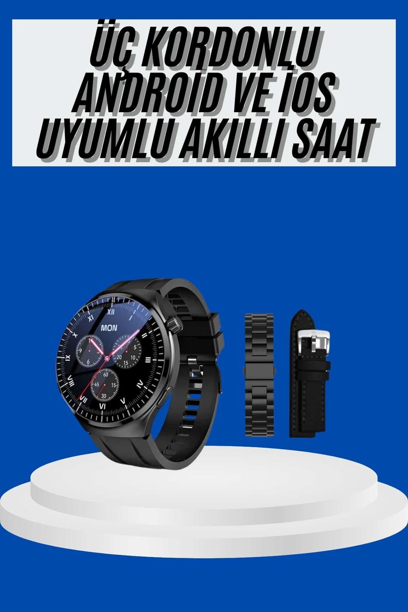 Amoled Ekran Akıllı Saat Üç Kordonlu İOS Android Uyumlu 1 Amoled Ekran Akıllı Saat Üç Kordonlu İOS Android Uyumlu