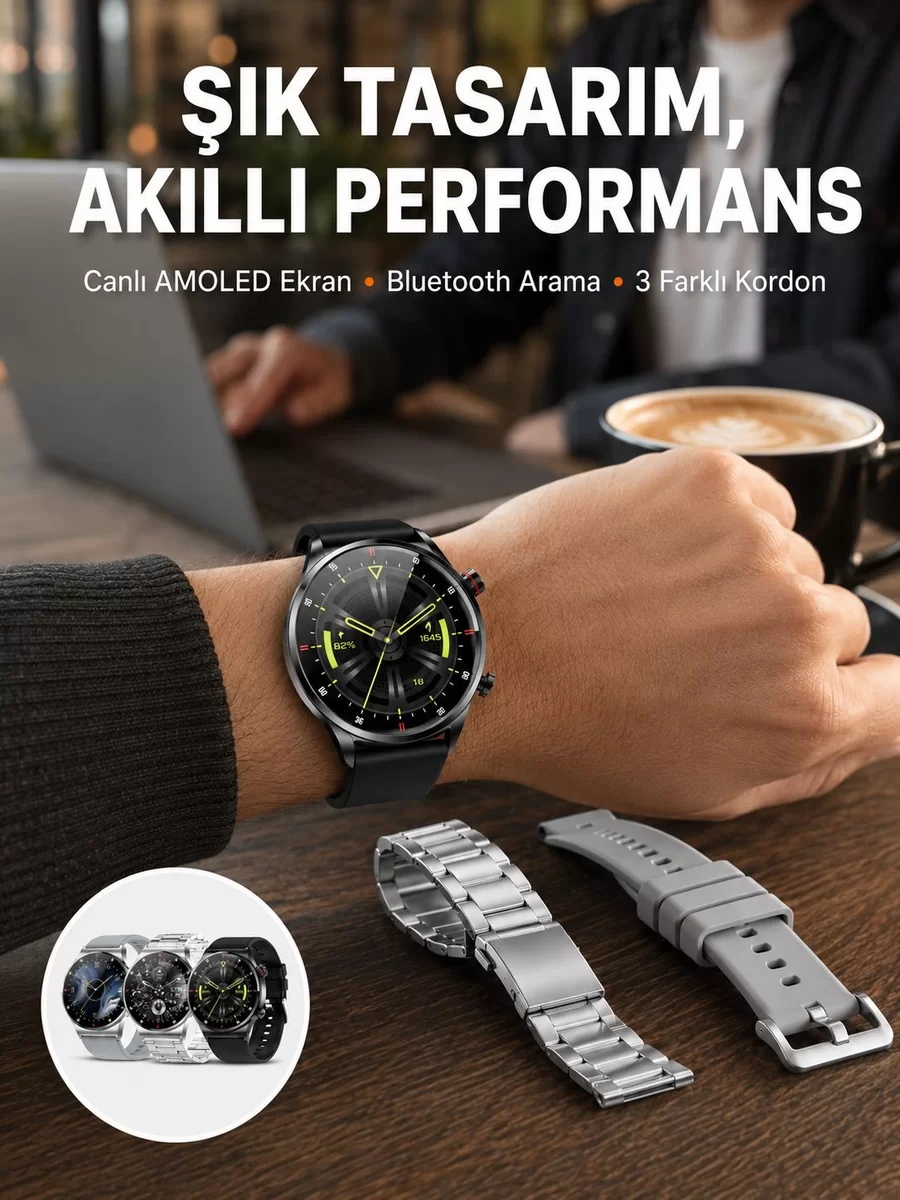 Akıllı Saat Çoklu Kordon Seçeneği Amoled Ekran Çok Fonksiyonlu Bluetooth Bağlantılı Yeni Nesil 1 Akıllı Saat Çoklu Kordon Seçeneği Amoled Ekran Çok Fonksiyonlu Bluetooth Bağlantılı Yeni Nesil