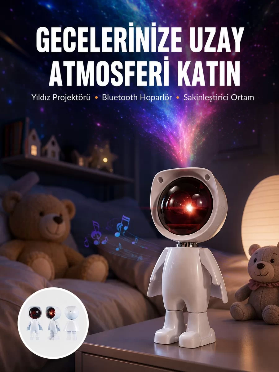 180 Derece Dönebilen Astronot Masa ve Gece Lambası Projektör Yeni Nesil 1 180 Derece Dönebilen Astronot Masa ve Gece Lambası Projektör Yeni Nesil