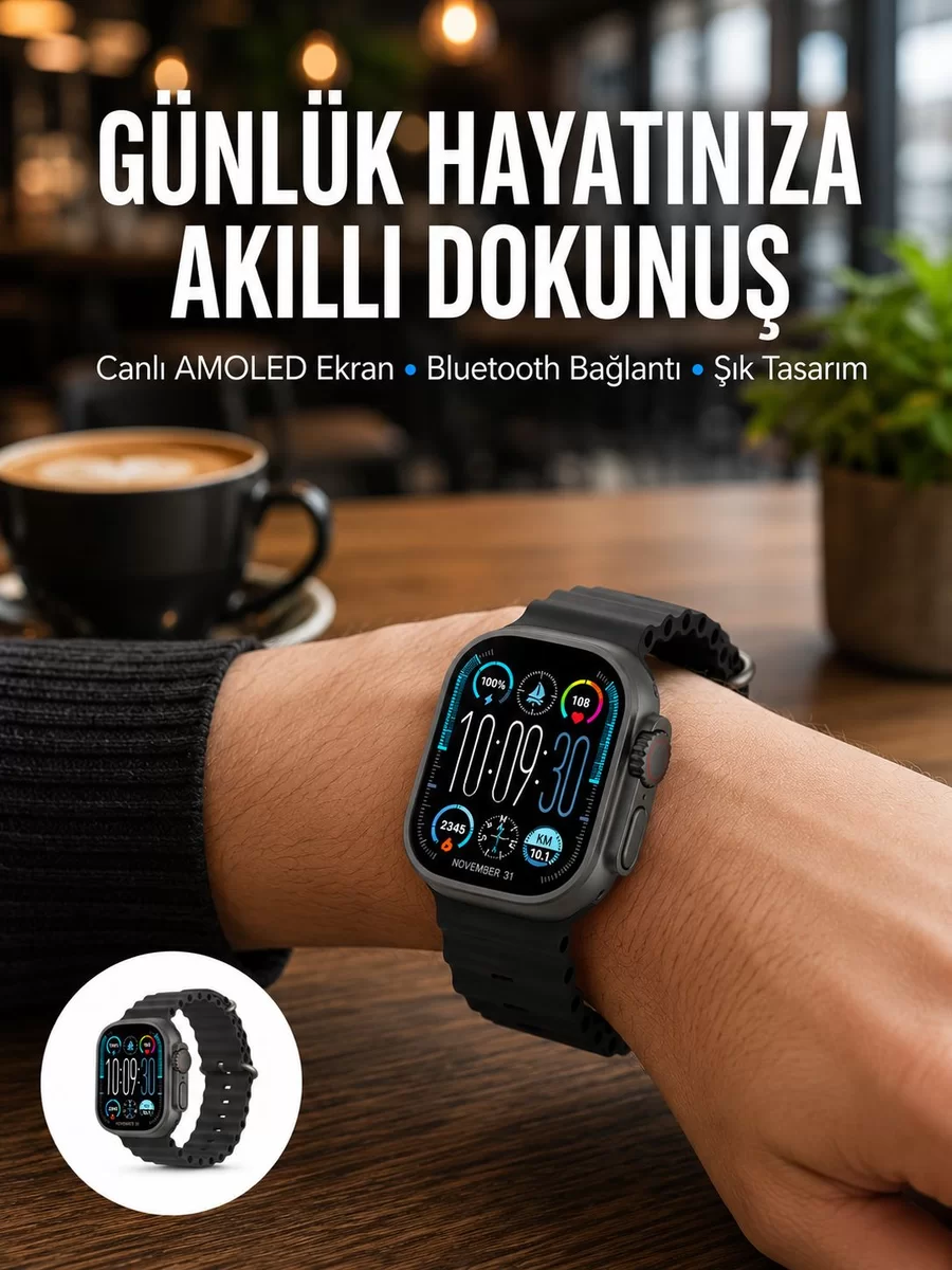 AMOLED Akıllı Saat Bluetooth Arama Su Geçirmez Yeni Nesil 1 AMOLED Akıllı Saat Bluetooth Arama Su Geçirmez Yeni Nesil