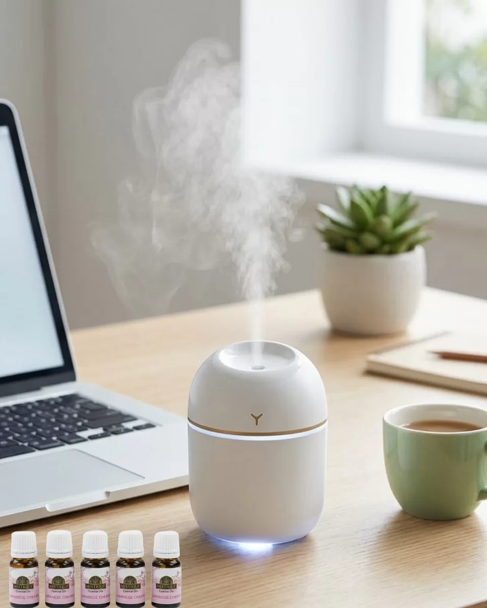 Mini Hava Nemlendirici USB Bağlantılı LED Işıklı 5 Esans Hediyeli Aromaterapi Difüzörü 1 Mini Hava Nemlendirici USB Bağlantılı LED Işıklı 5 Esans Hediyeli Aromaterapi Difüzörü