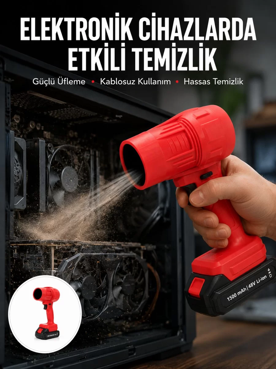 Kablosuz Elektrikli Toz Üfleyici Çok Amaçlı Temizlik Aleti Yeni Nesil 1 Kablosuz Elektrikli Toz Üfleyici Çok Amaçlı Temizlik Aleti Yeni Nesil