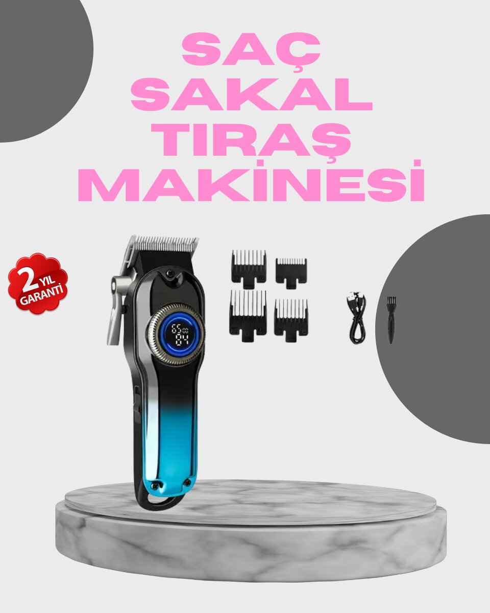 Profesyonel Saç Kesme Makinesi – 2000 mAh Şarjlı LCD Ekranlı 1 Profesyonel Saç Kesme Makinesi – 2000 mAh Şarjlı LCD Ekranlı