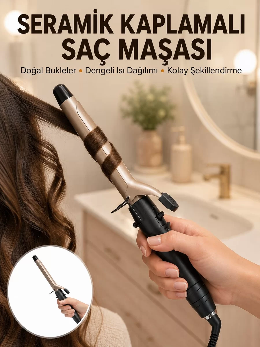 25 mm Seramik Saç Maşası Kalın Bukle ve Hacimli Dalga İçin Yeni Nesil 1 25 mm Seramik Saç Maşası Kalın Bukle ve Hacimli Dalga İçin Yeni Nesil
