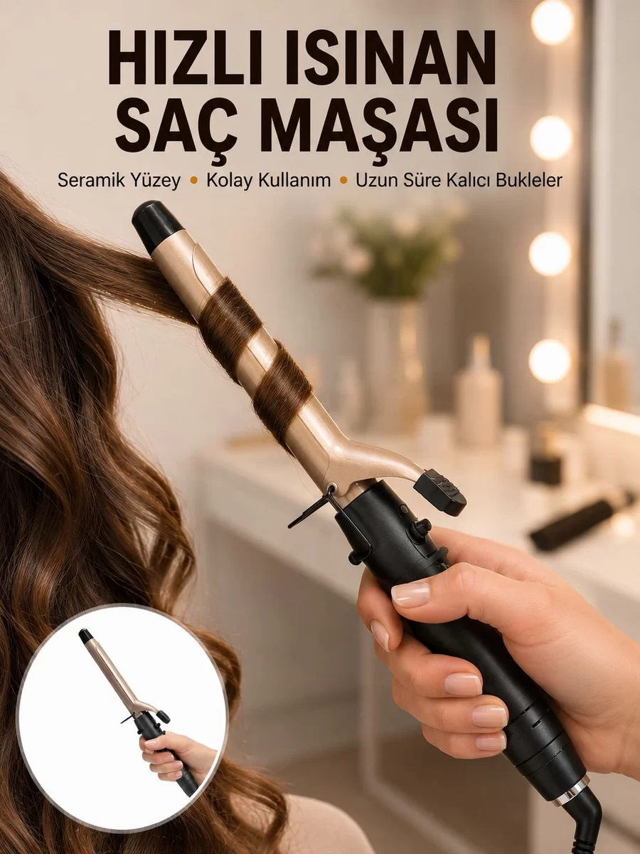 Profesyonel 25 mm Saç Maşası Kalın Bukle Etkili Yeni Nesil 1 Profesyonel 25 mm Saç Maşası Kalın Bukle Etkili Yeni Nesil