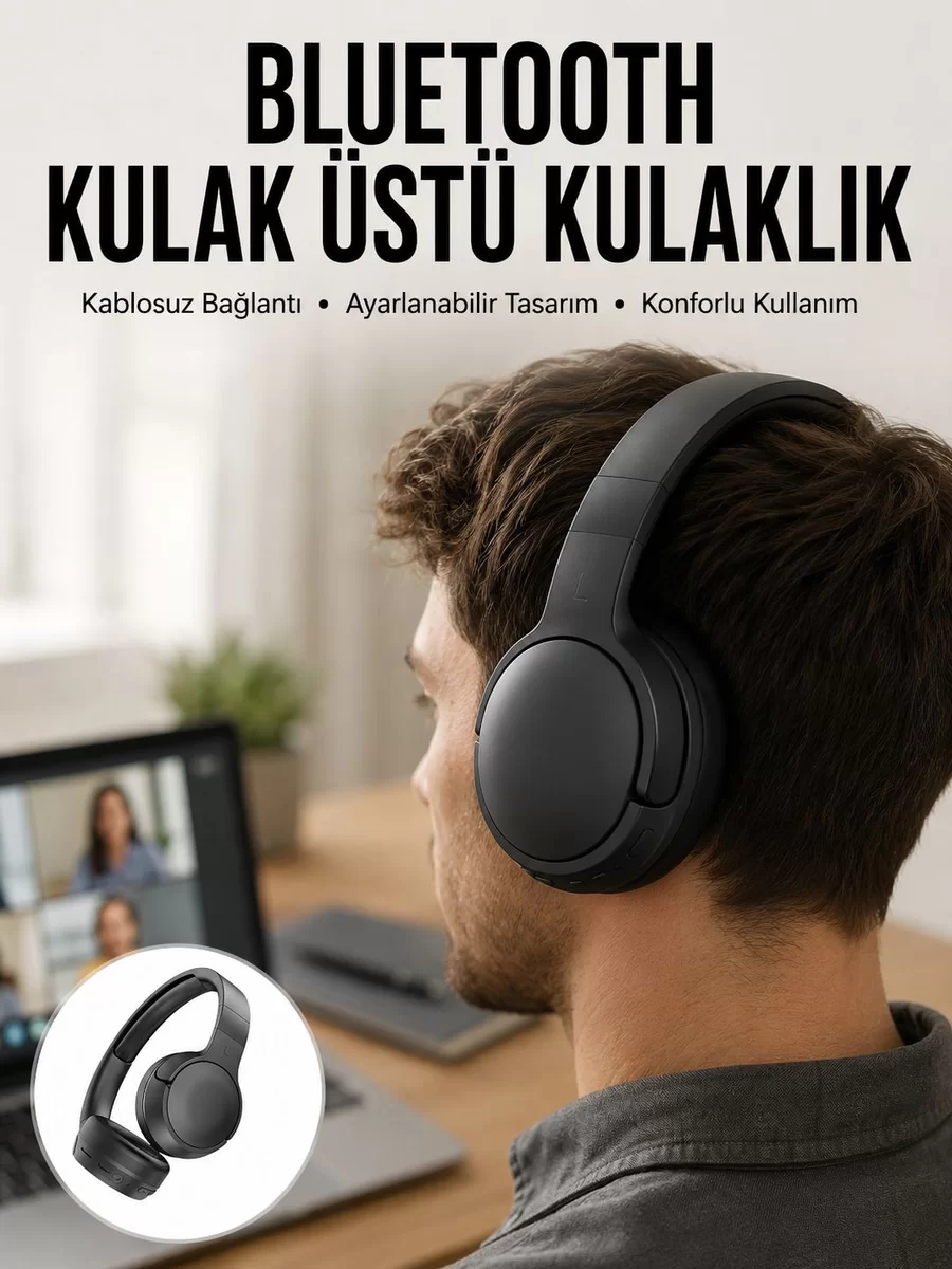Kablosuz Bluetooth Kulaklık Kulak Üstü Ayarlanabilir Uzun Ömürlü Yeni Nesil 1 Kablosuz Bluetooth Kulaklık Kulak Üstü Ayarlanabilir Uzun Ömürlü Yeni Nesil