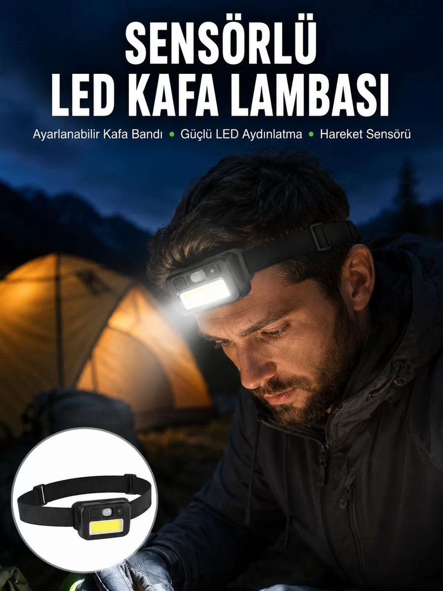Sensörlü Kamp Lambası Ayarlanabilir Kafa Lambası Kafa Bantlı Yeni Nesil 1 Sensörlü Kamp Lambası Ayarlanabilir Kafa Lambası Kafa Bantlı Yeni Nesil
