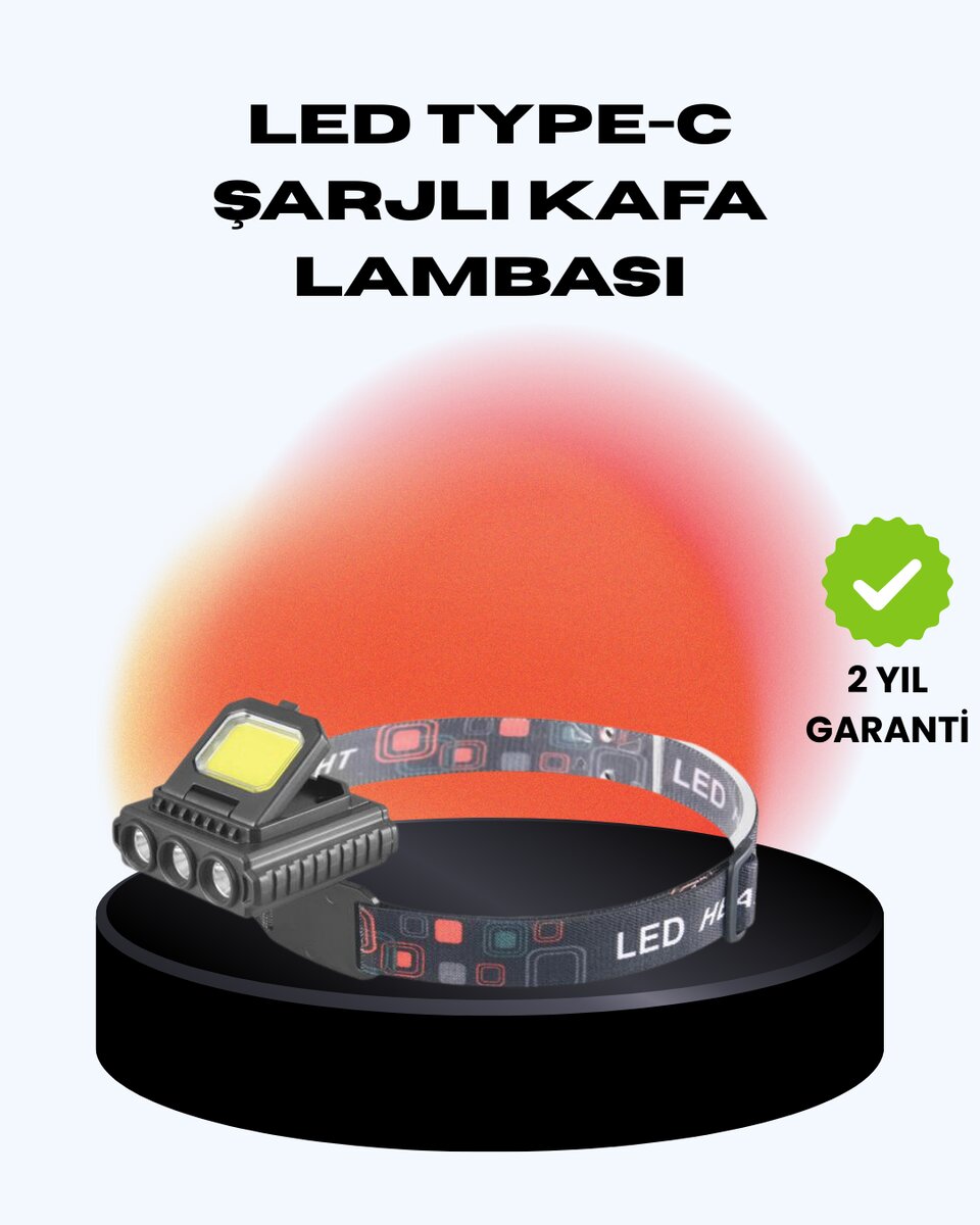 COB + XPE LED Kafa Feneri 800 Lumen USB Type C Şarjlı Çok Modlu 1 COB + XPE LED Kafa Feneri 800 Lumen USB Type C Şarjlı Çok Modlu