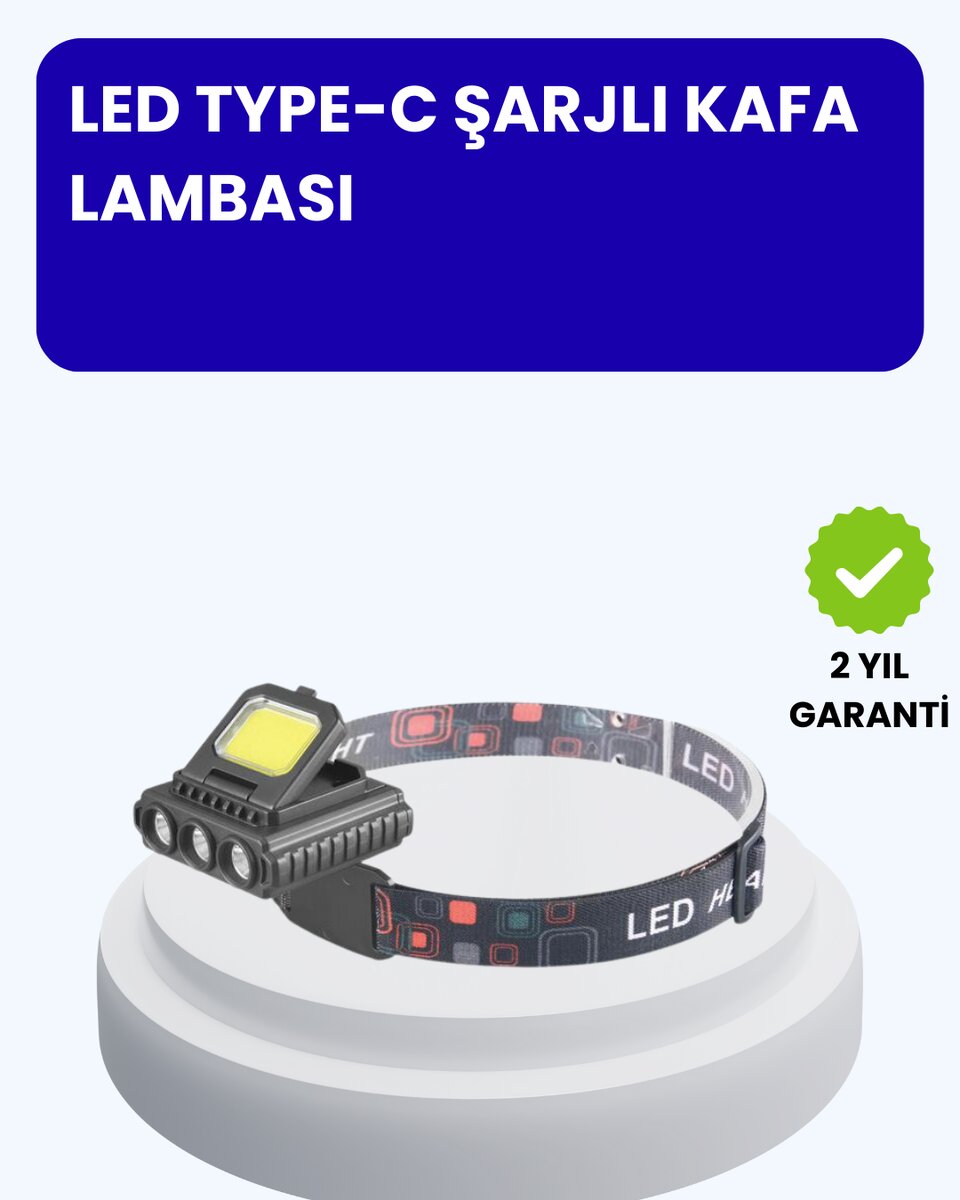 800 Lumen LED Kafa Lambası COB ve XPE Led Type C Şarjlı Ayarlanabilir 1 800 Lumen LED Kafa Lambası COB ve XPE Led Type C Şarjlı Ayarlanabilir