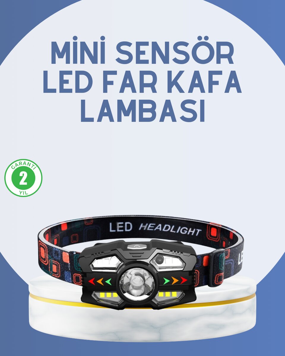 El Sensörlü LED Far Suya Dayanıklı Şarjlı Kafa Lambası 1 El Sensörlü LED Far Suya Dayanıklı Şarjlı Kafa Lambası