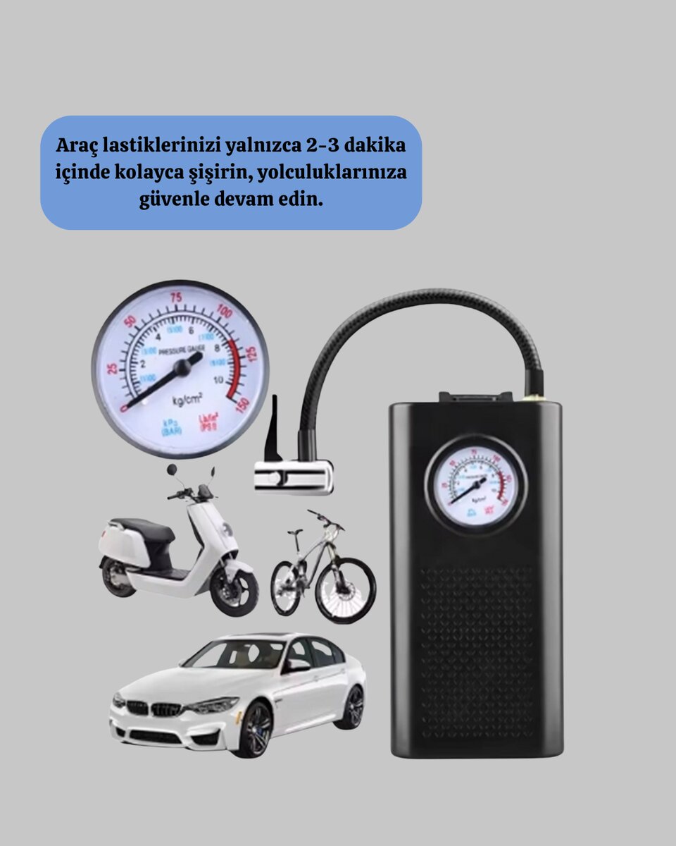Elektrikli Hava Kompresörü Type-C USB Şarjlı Çok Fonksiyonlu Lastik Pompası 2 Elektrikli Hava Kompresörü Type-C USB Şarjlı Çok Fonksiyonlu Lastik Pompası - Görsel 2
