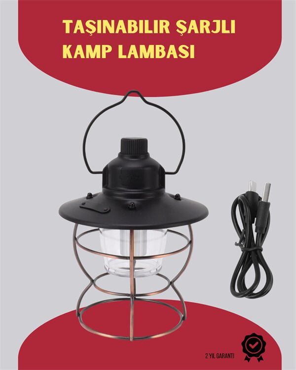 USB Şarjlı Retro LED Kamp Feneri – 4 Işık Modu Su Geçirmez Taşınabilir 1 USB Şarjlı Retro LED Kamp Feneri – 4 Işık Modu Su Geçirmez Taşınabilir