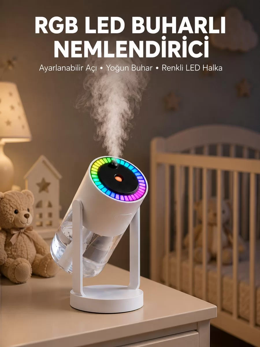 Ultrasonik Hava Nemlendirici Renkli Işık ve Manuel Püskürtme Ayarı Yeni Nesil 1 Ultrasonik Hava Nemlendirici Renkli Işık ve Manuel Püskürtme Ayarı Yeni Nesil