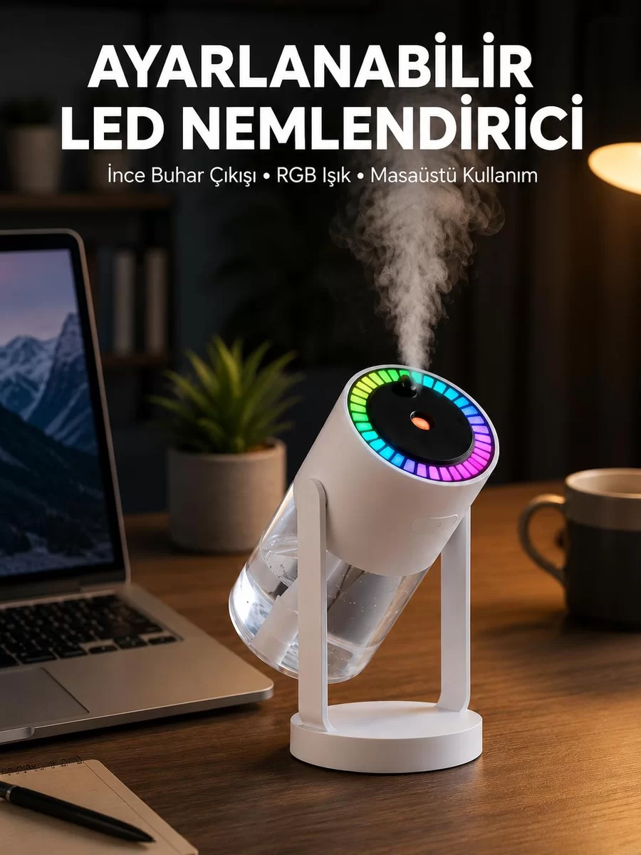 RGB Işıklı Hava Nemlendirici Ultrasonik Teknoloji ve Portatif Tasarım Yeni Nesil 1 RGB Işıklı Hava Nemlendirici Ultrasonik Teknoloji ve Portatif Tasarım Yeni Nesil
