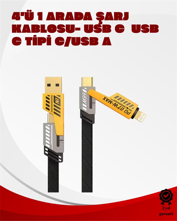 Dönüştürülebilir 4 Başlıklı Hızlı Şarj Kablosu – 1.2m 65W Dayanıklı ve Esnek Tasarım 1 Dönüştürülebilir 4 Başlıklı Hızlı Şarj Kablosu – 1.2m 65W Dayanıklı ve Esnek Tasarım
