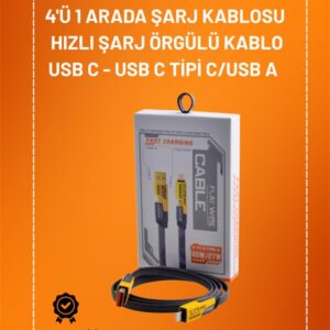 4'ü 1 Arada USB Hızlı Şarj ve Veri Kablosu – 65W Güç Çoklu Bağlantı 1.2m
