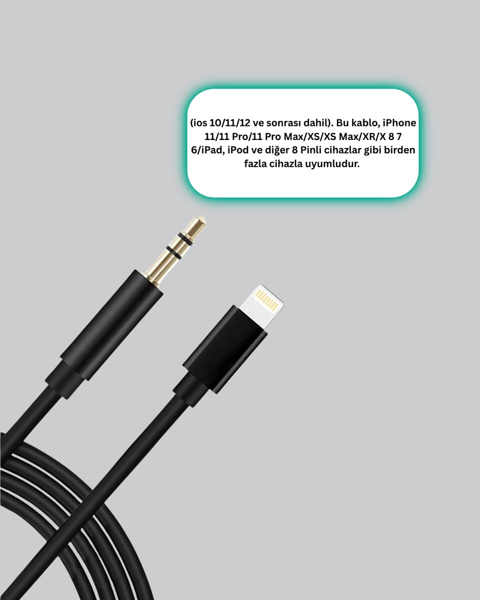 Lightning Girişli Cihazlar İçin 3.5mm Aux Ses Kablo Dönüştürücü 1M 3 Lightning Girişli Cihazlar İçin 3.5mm Aux Ses Kablo Dönüştürücü 1M - Görsel 3
