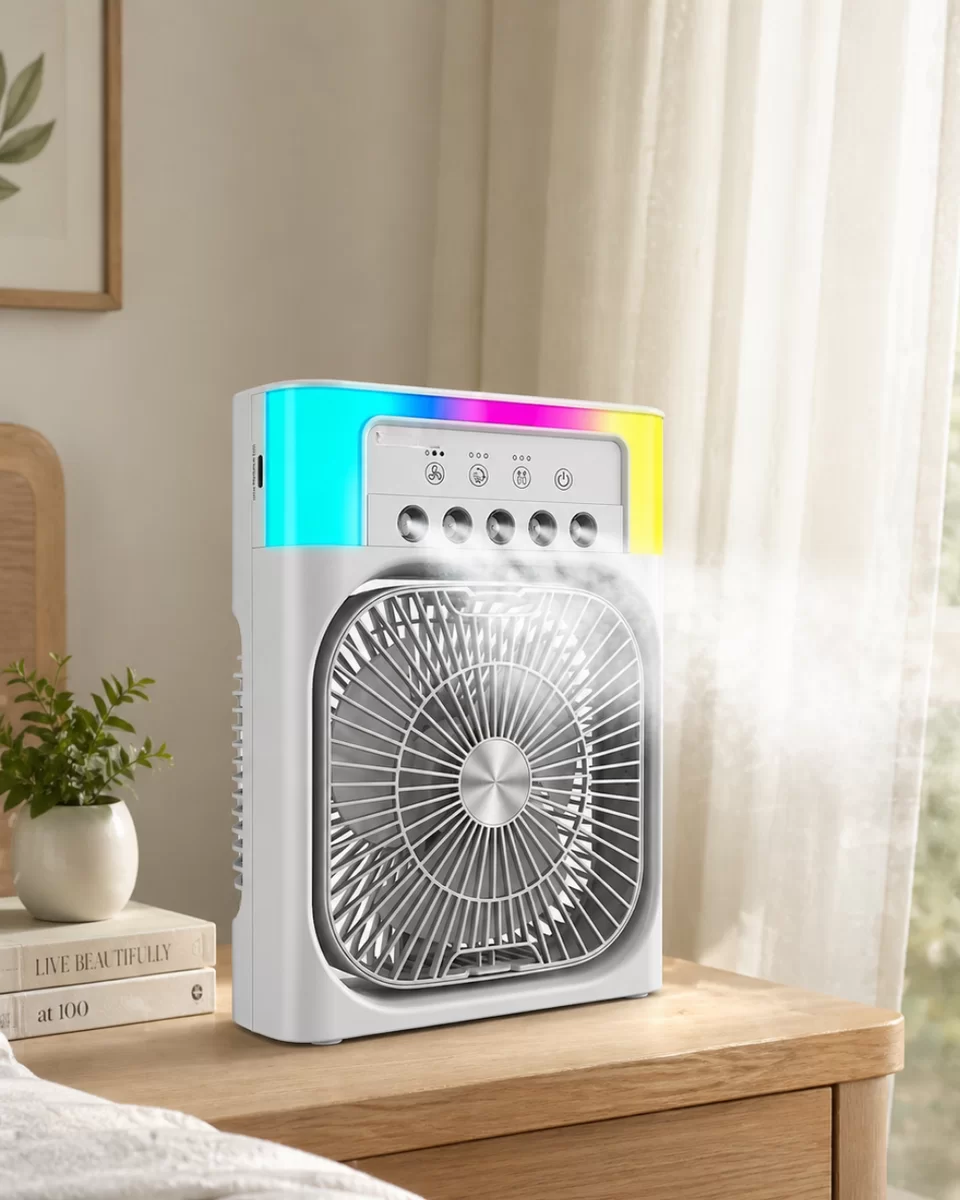 Su Buharlı Mini Klima Fan RGB Işıklı Taşınabilir Serinletici 1 Su Buharlı Mini Klima Fan RGB Işıklı Taşınabilir Serinletici