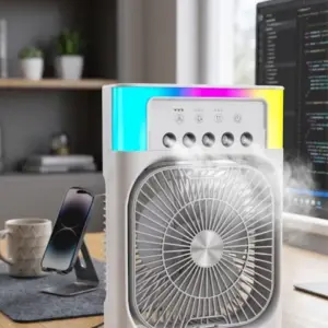 Su Püskürtmeli Mini Klima Fan USB Şarjlı Masaüstü Soğutucu RGB Işıklı