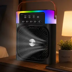USB Şarjlı Masaüstü Sprey Fan Taşınabilir Serinletici RGB Işıklı Mini Klima