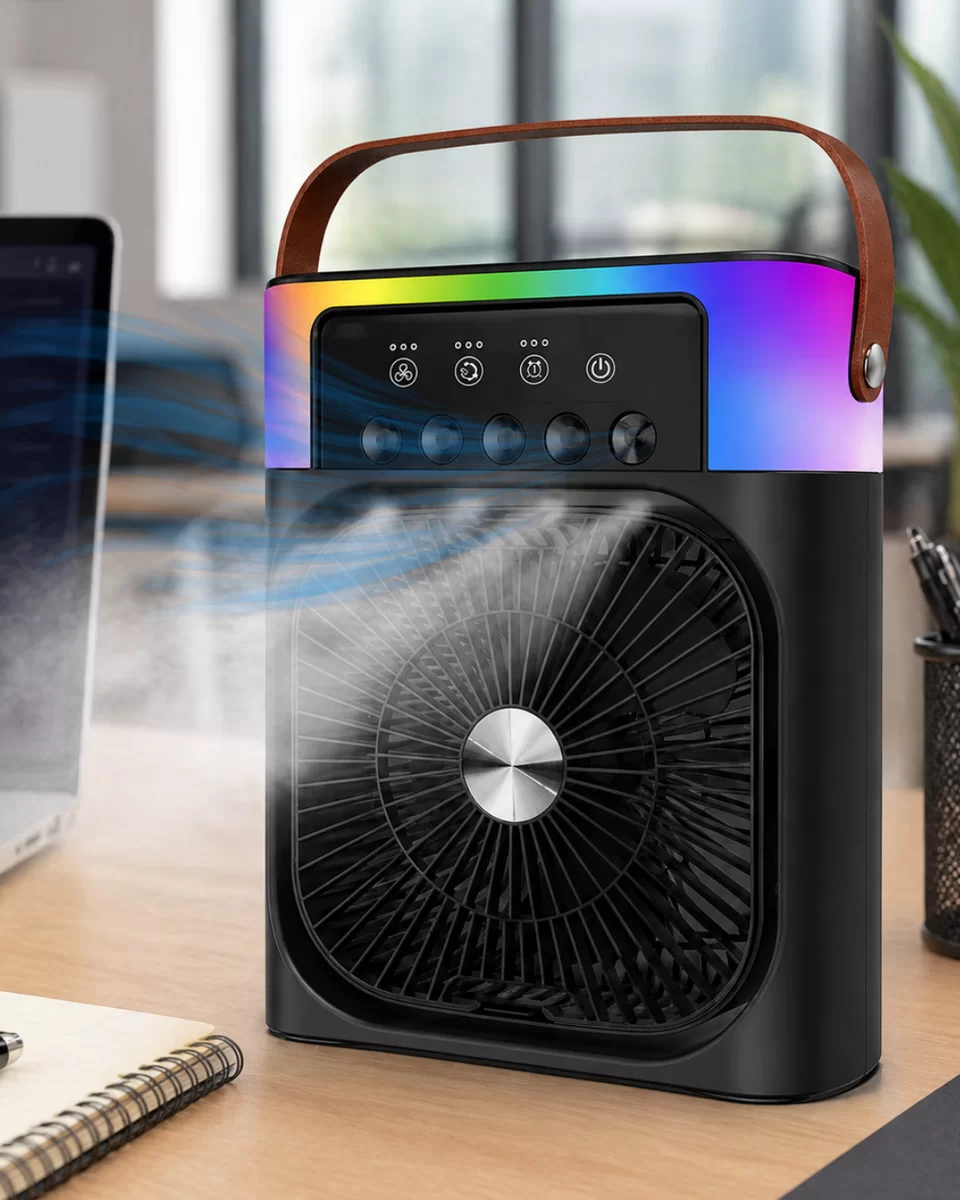 Mini Klima Fan Buharlı Soğutucu RGB Led Işıklı Taşınabilir Masaüstü Fan 1 Mini Klima Fan Buharlı Soğutucu RGB Led Işıklı Taşınabilir Masaüstü Fan