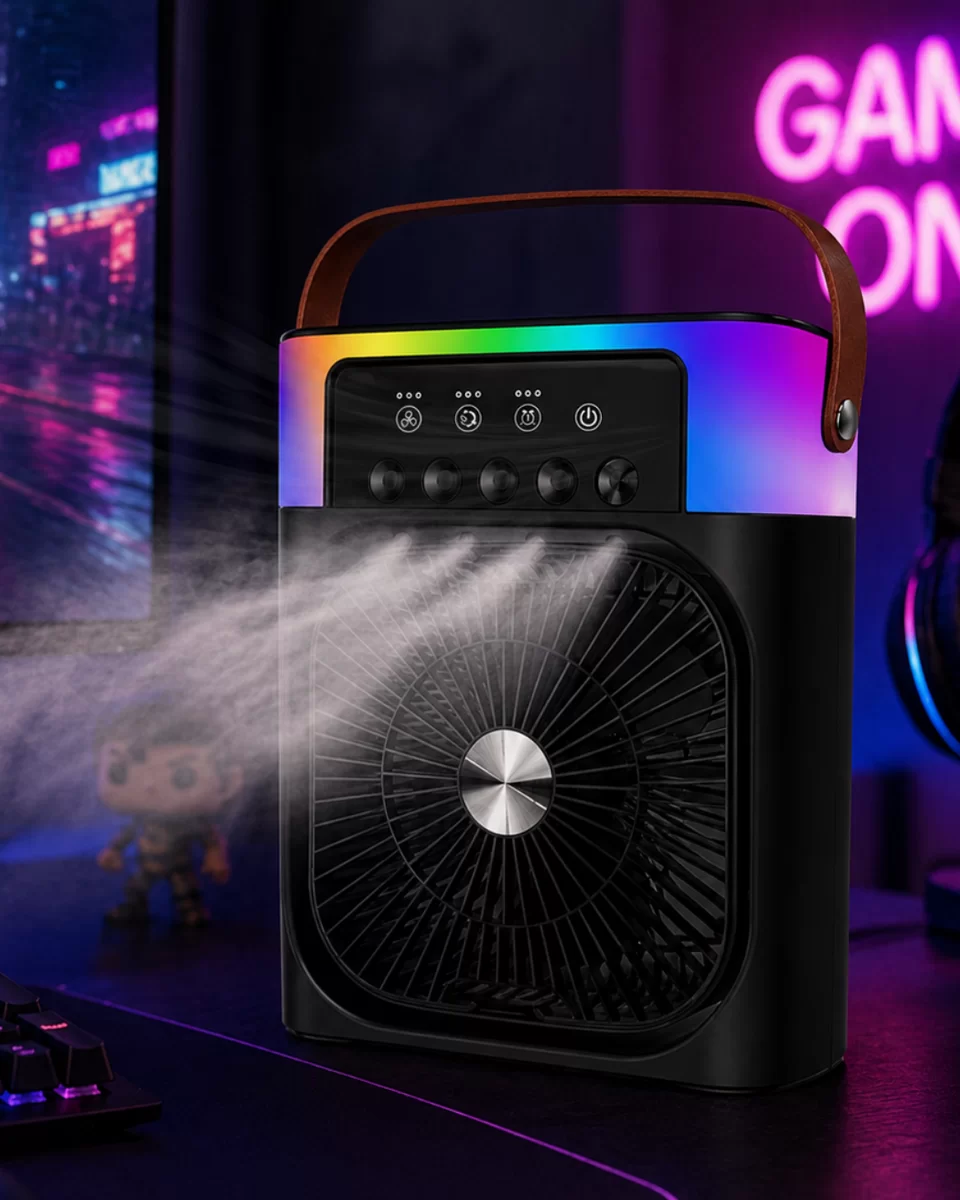 Taşınabilir Mini Klima Nemlendirici Fan RGB Led Aydınlatmalı USB Fan 1 Taşınabilir Mini Klima Nemlendirici Fan RGB Led Aydınlatmalı USB Fan
