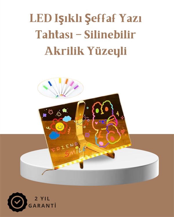 LED Aydınlatmalı Şeffaf Mesaj Tahtası – 30x20 cm Neon Etkili Yazılar İçin Tasarlandı 1 LED Aydınlatmalı Şeffaf Mesaj Tahtası – 30x20 cm Neon Etkili Yazılar İçin Tasarlandı