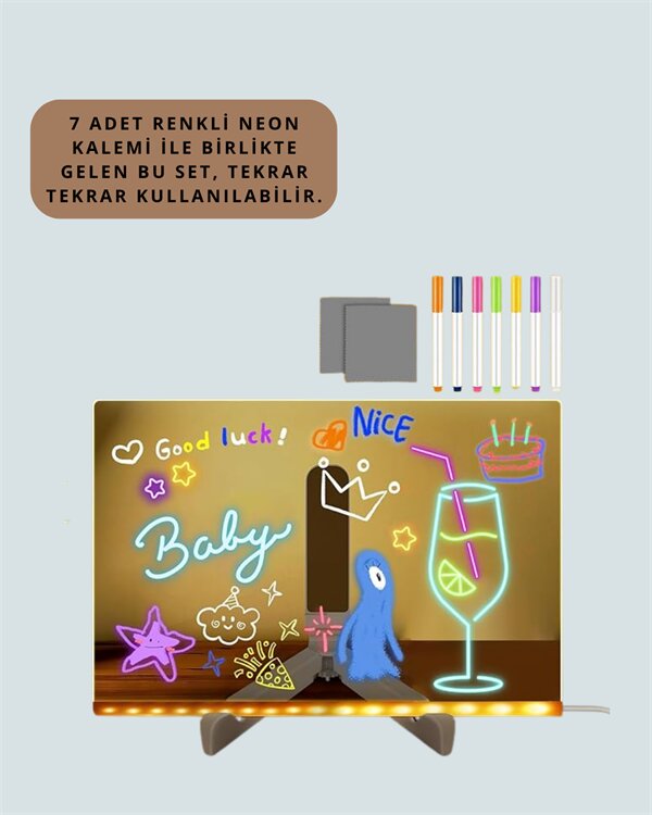 LED Aydınlatmalı Şeffaf Mesaj Tahtası – 30x20 cm Neon Etkili Yazılar İçin Tasarlandı 3 LED Aydınlatmalı Şeffaf Mesaj Tahtası – 30x20 cm Neon Etkili Yazılar İçin Tasarlandı - Görsel 3